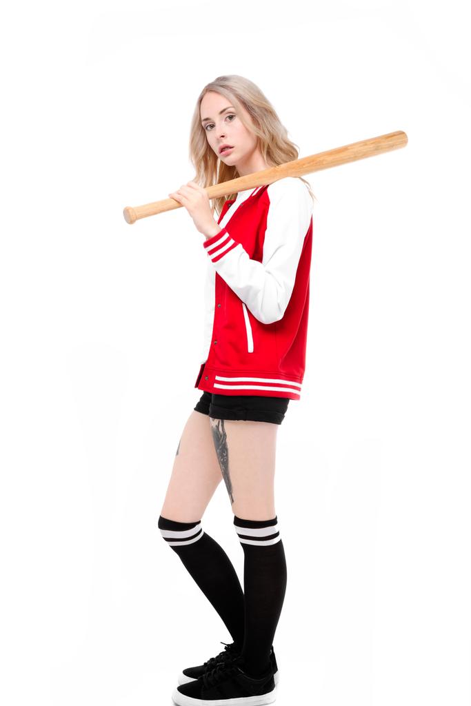 Mujer posando con bate de béisbol
 - Foto, Imagen