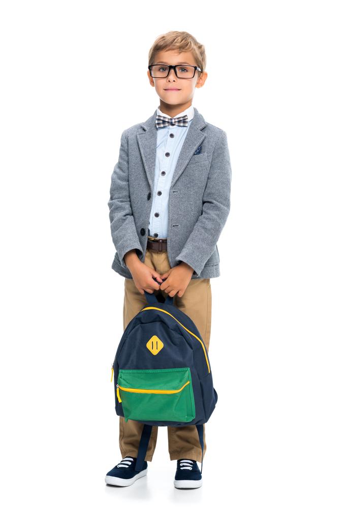 happy little schoolboy with backpack - Photo, Image