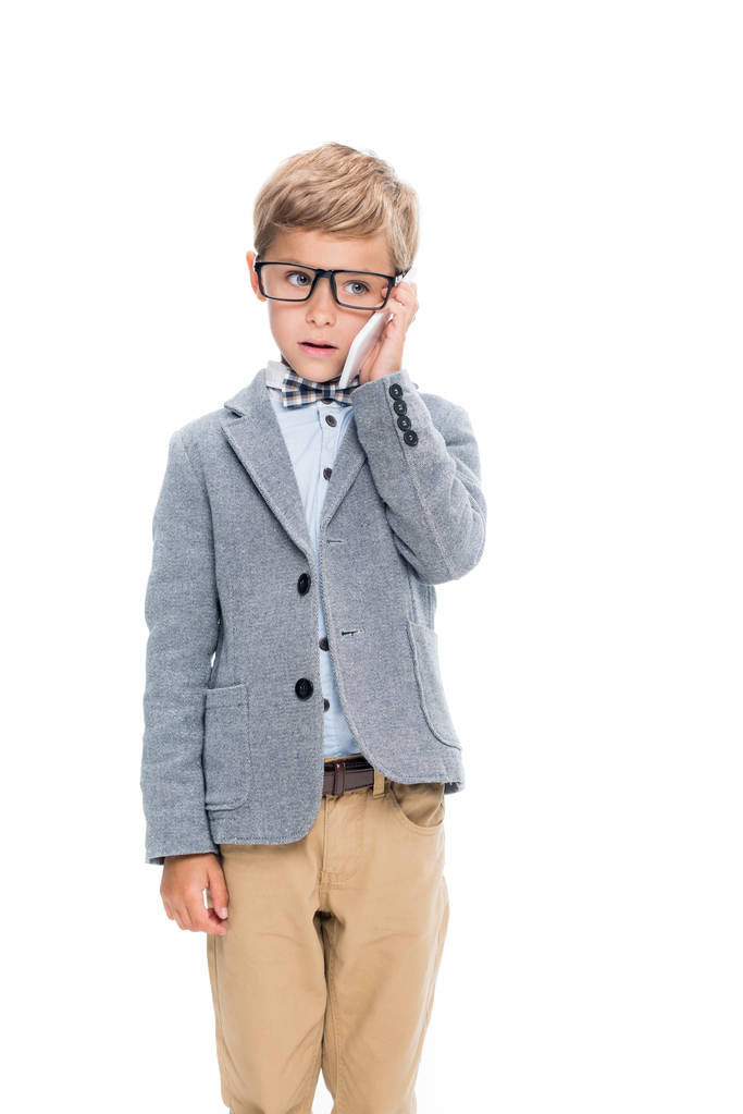 schoolboy talking by phone - Photo, Image