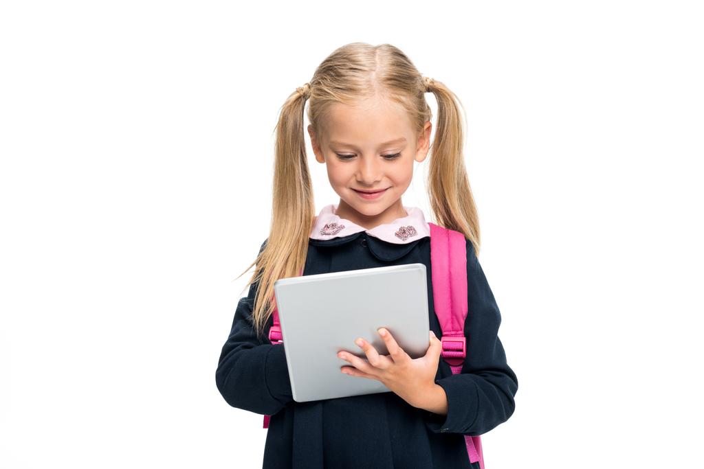Écolière utilisant une tablette numérique
 - Photo, image