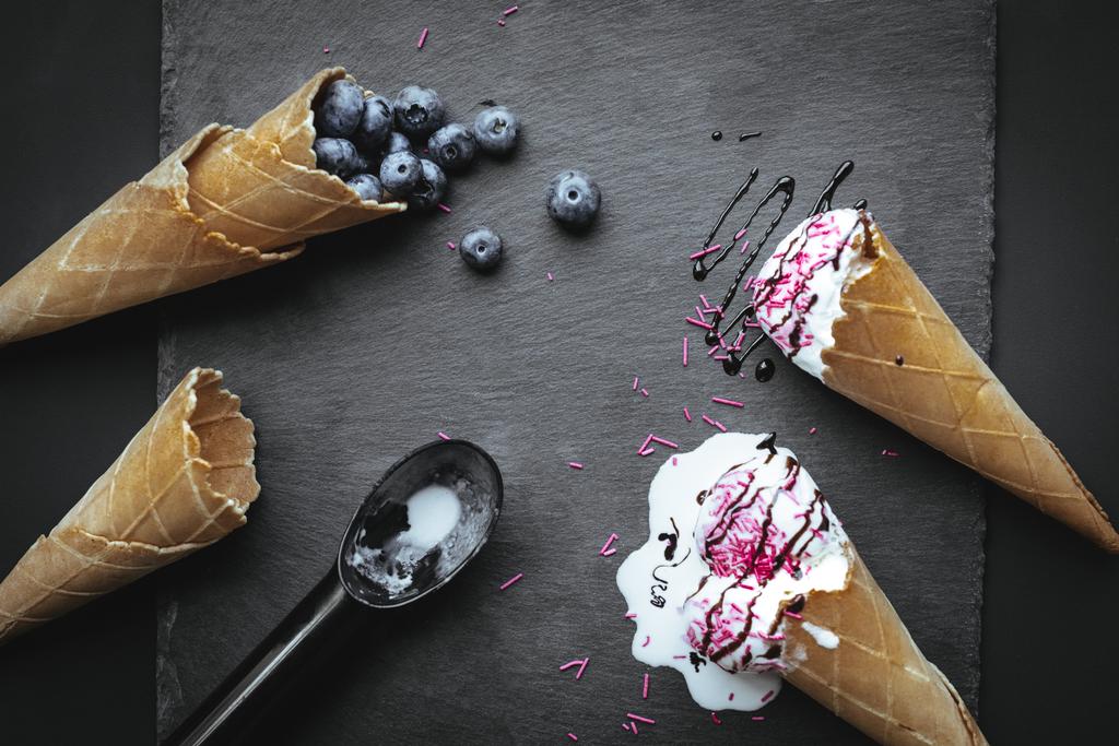 crème glacée fondante et bleuets
 - Photo, image