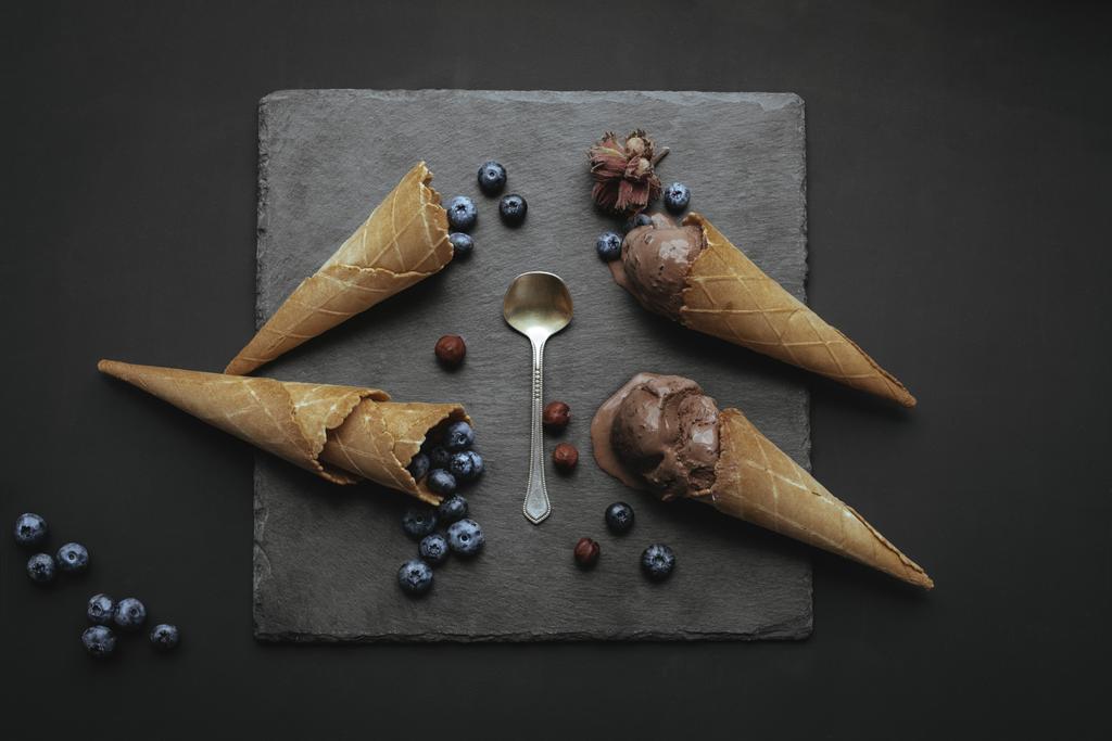Chocolade-ijs met bosbessen - Foto, afbeelding