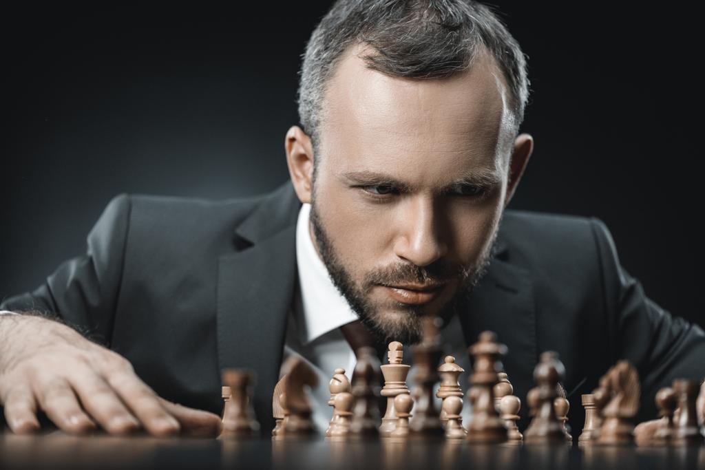 pensive businessman and chess - Photo, Image