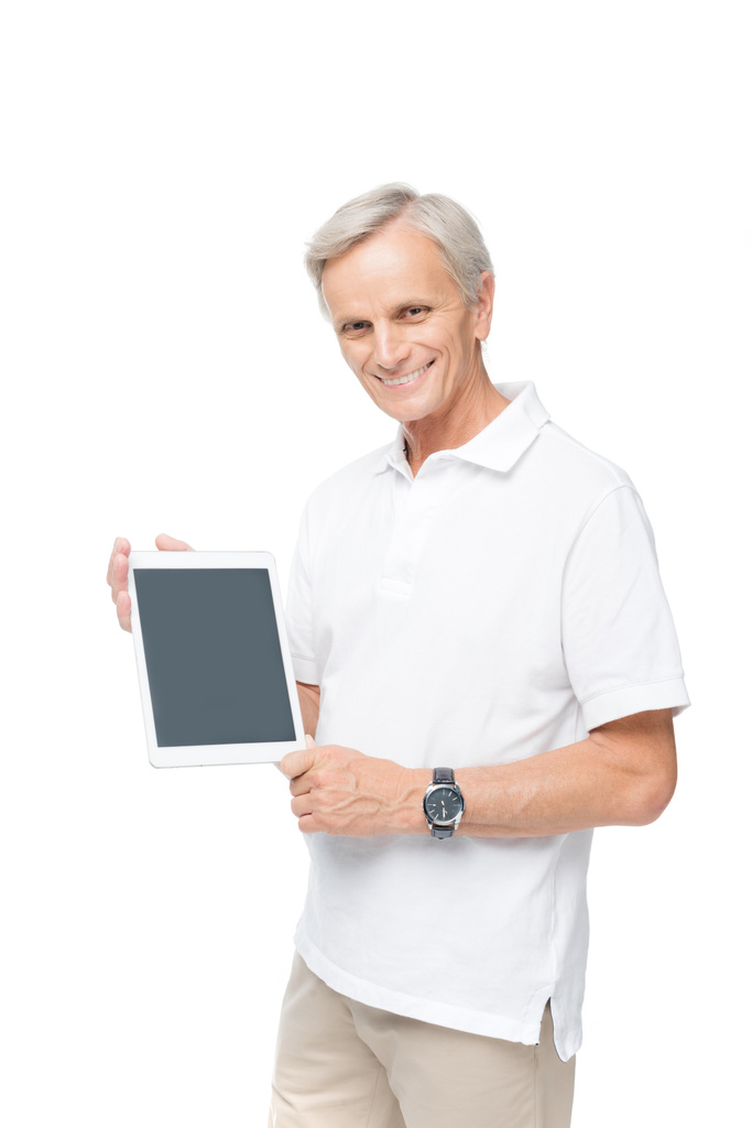 Uomo anziano con tablet digitale
  - Foto, immagini