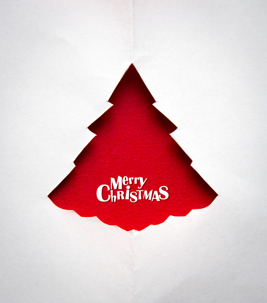 ročník vánoční pohlednice s skutečný papír vánoční strom - Fotografie, Obrázek