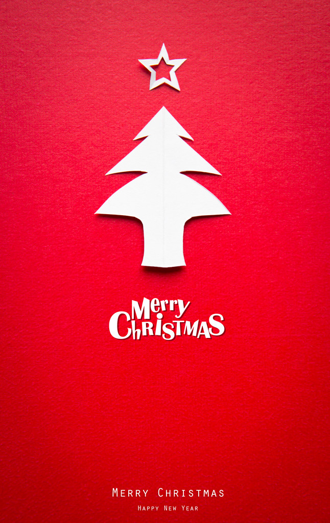 Postal de Navidad Vintage con verdadero árbol de navidad de papel
 - Foto, Imagen