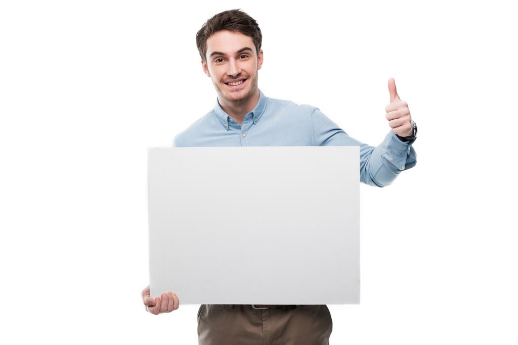 man with blank card and thumb up - Photo, Image