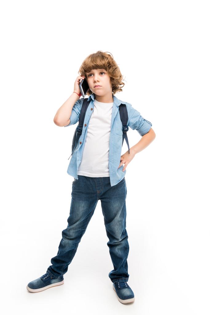 schoolboy talking on smartphone - Photo, Image
