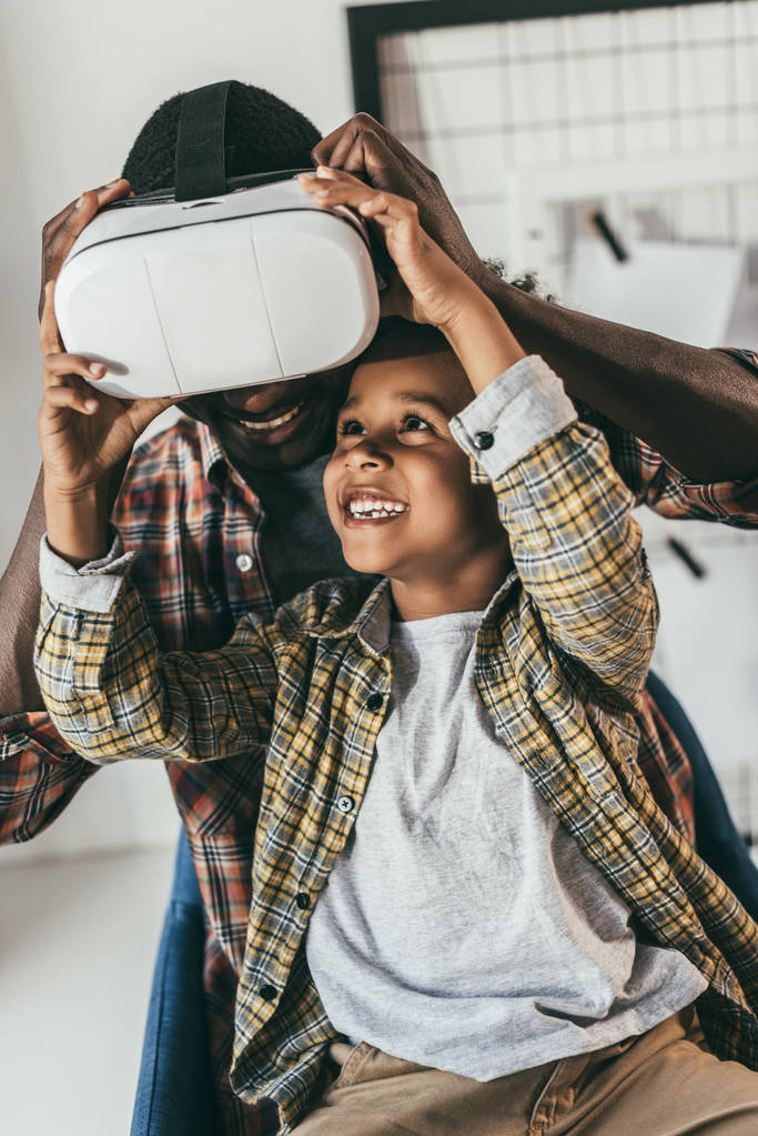 father and son with vr headset - Photo, Image