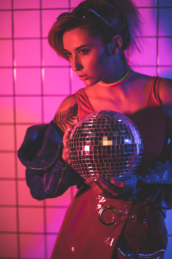 girl with disco ball  - Photo, Image