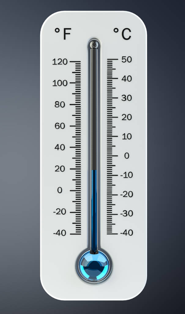 3D render cold white thermometer indicating low temperature - Photo, Image