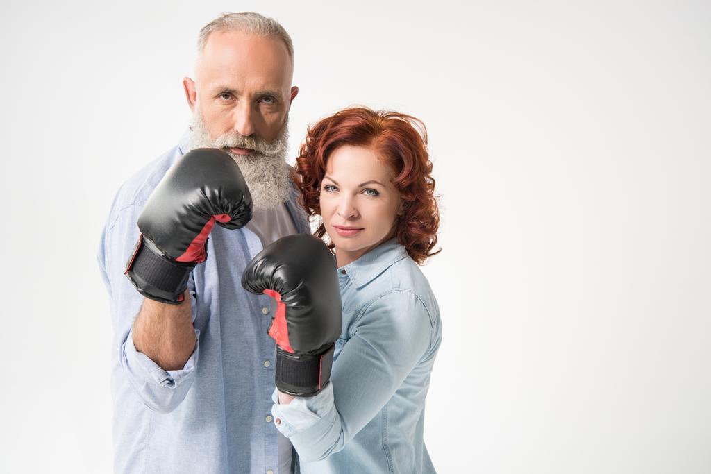 mature couple in boxing gloves - Photo, Image