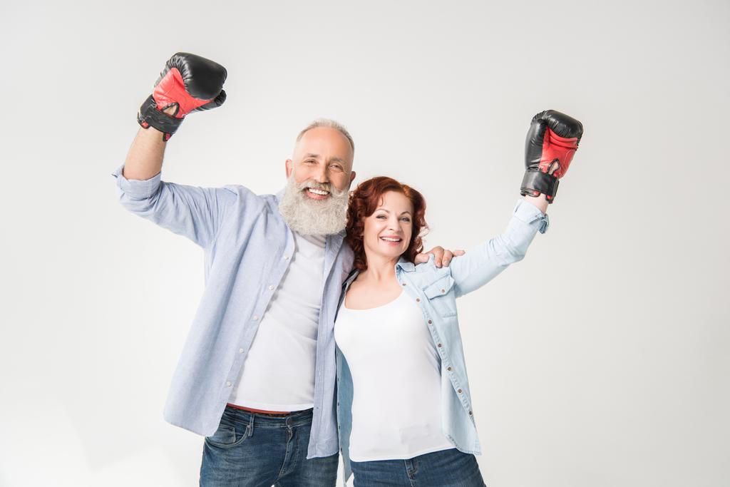 mature couple in boxing gloves - Photo, Image