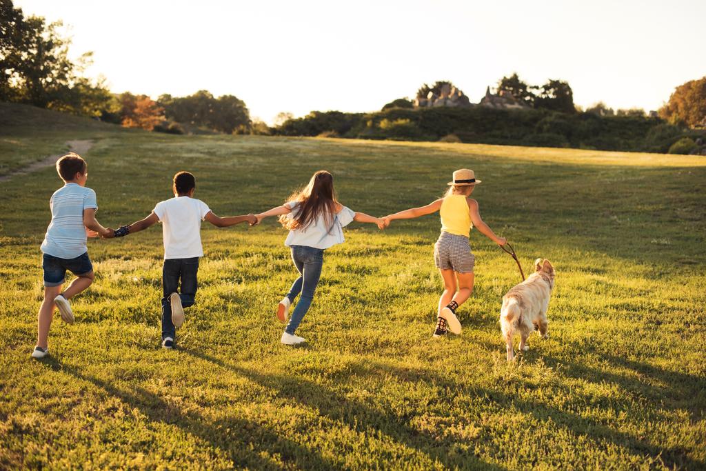 teenagers with dog in park - Photo, Image