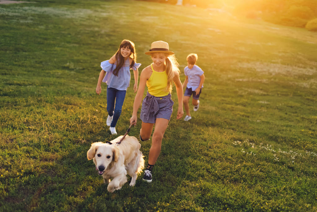 nastolatków, spacery z psem - Zdjęcie, obraz