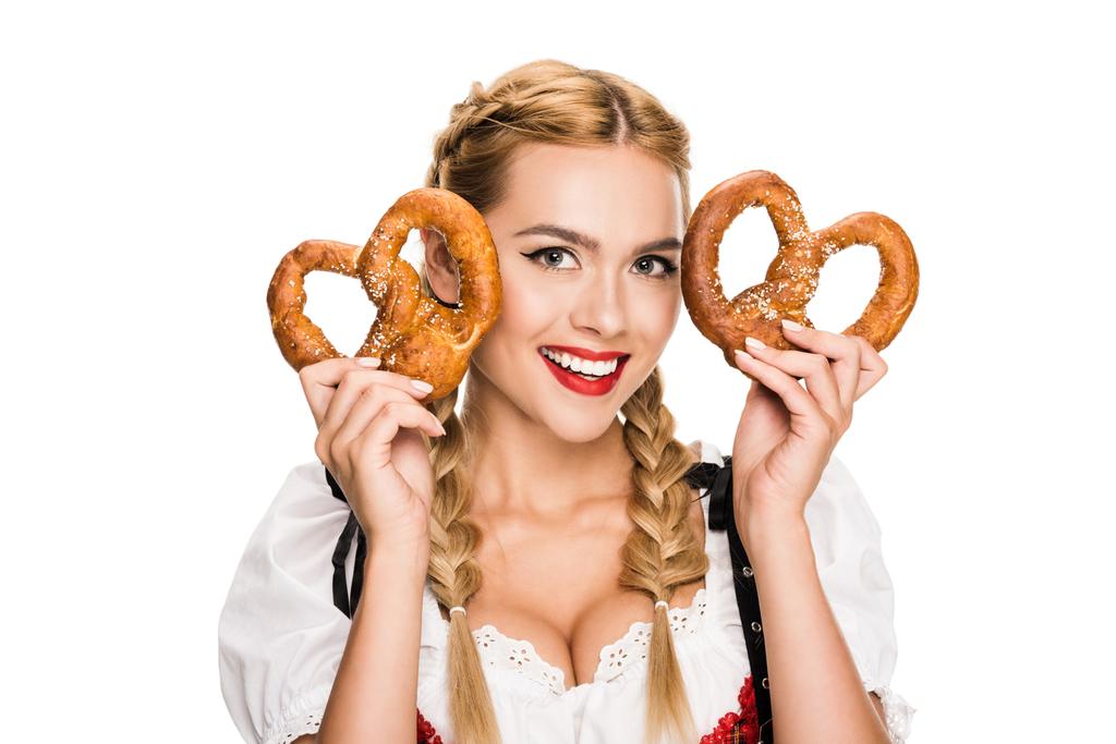 chica alemana con pretzels
 - Foto, imagen