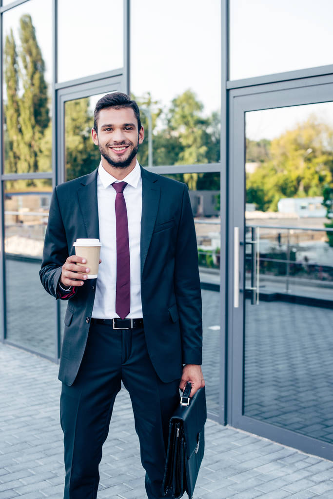 businessman with briefcase and coffee - Photo, Image