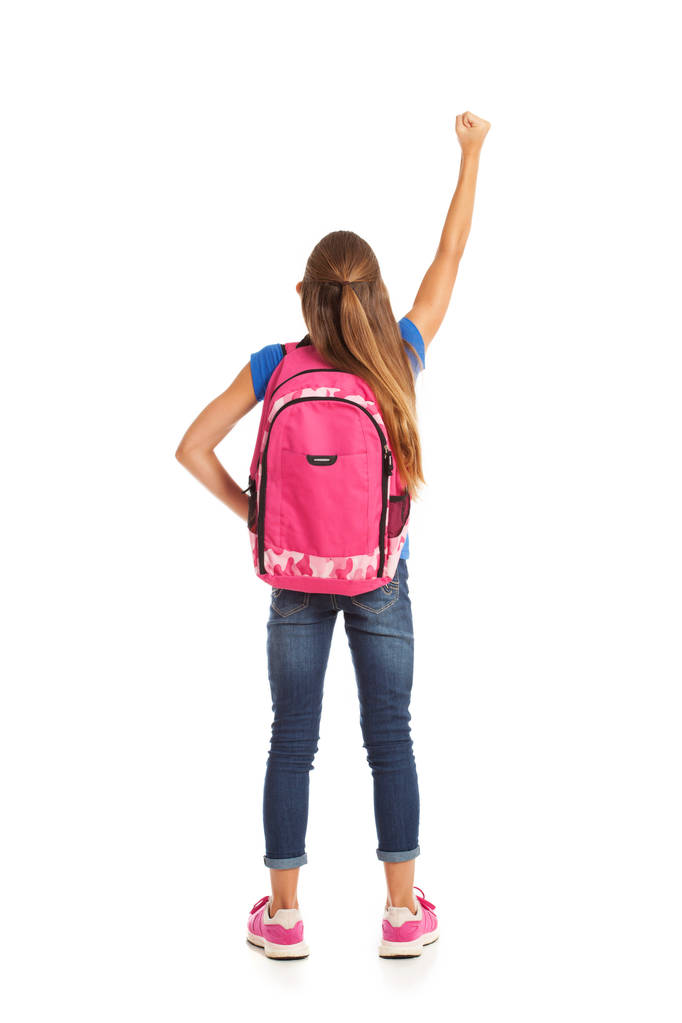 Школа: Студентка стоит с поднятым кулаком
 - Фото, изображение