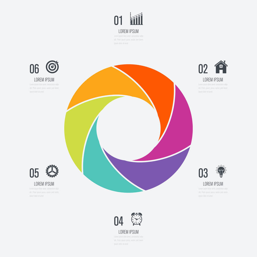Infographics πρότυπο 6 επιλογές με κύκλο - Διάνυσμα, εικόνα