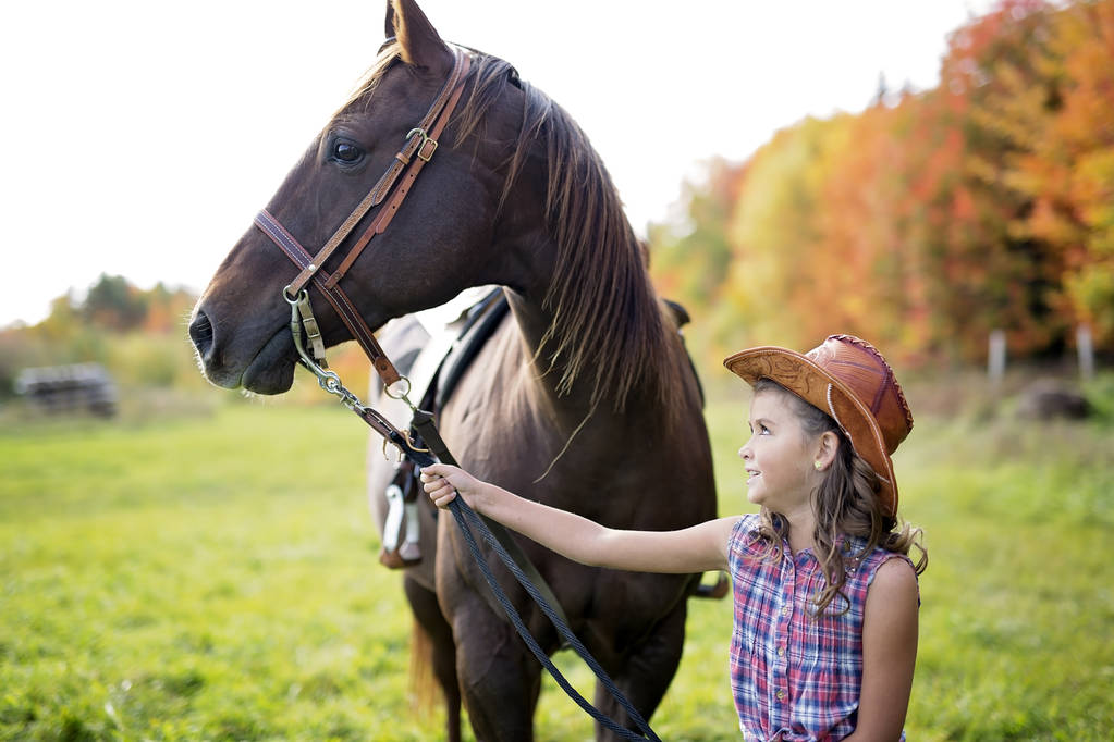 Herbstsaison junges Mädchen und Pferd - Foto, Bild