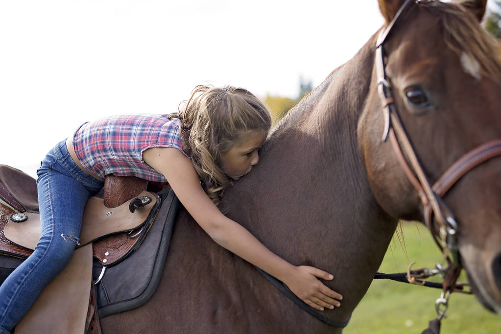 Podzimní sezóna mladá dívka a kůň - Fotografie, Obrázek