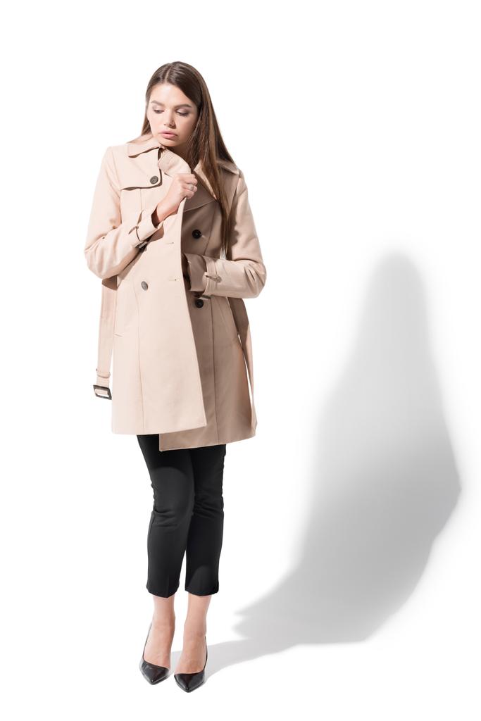 дівчина в класичному траншеї пальто
 - Фото, зображення