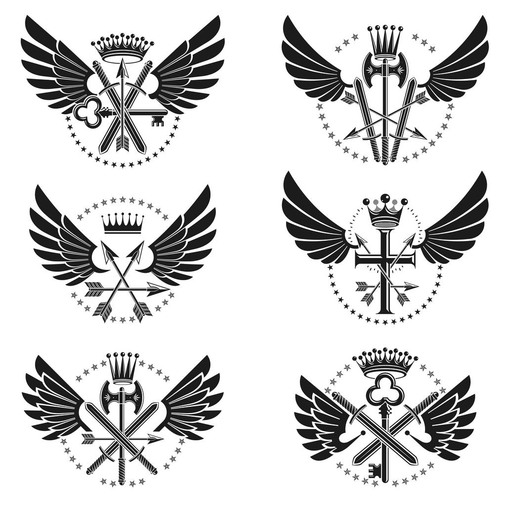 Conjunto de emblemas de armas vintage
 - Vector, imagen