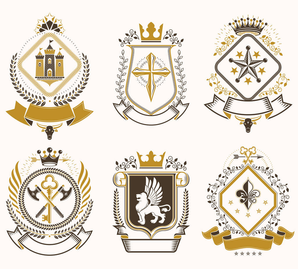 Set of antique heraldic templates - Vector, Image