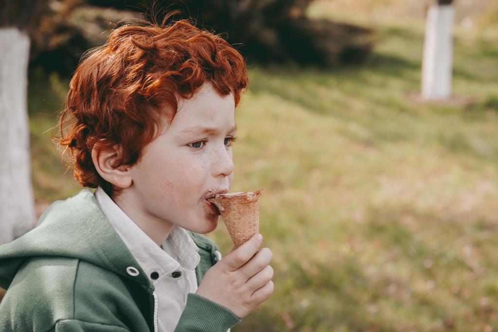kleine jongen die ijs eet - Foto, afbeelding