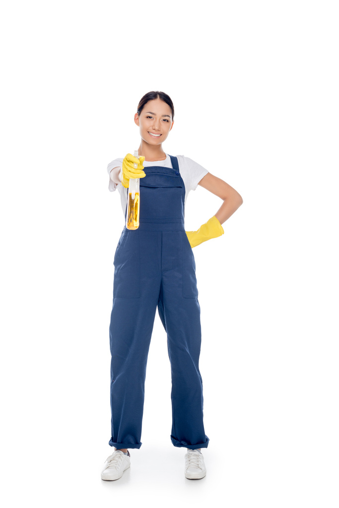 asian cleaner with detergent in hand - Photo, Image
