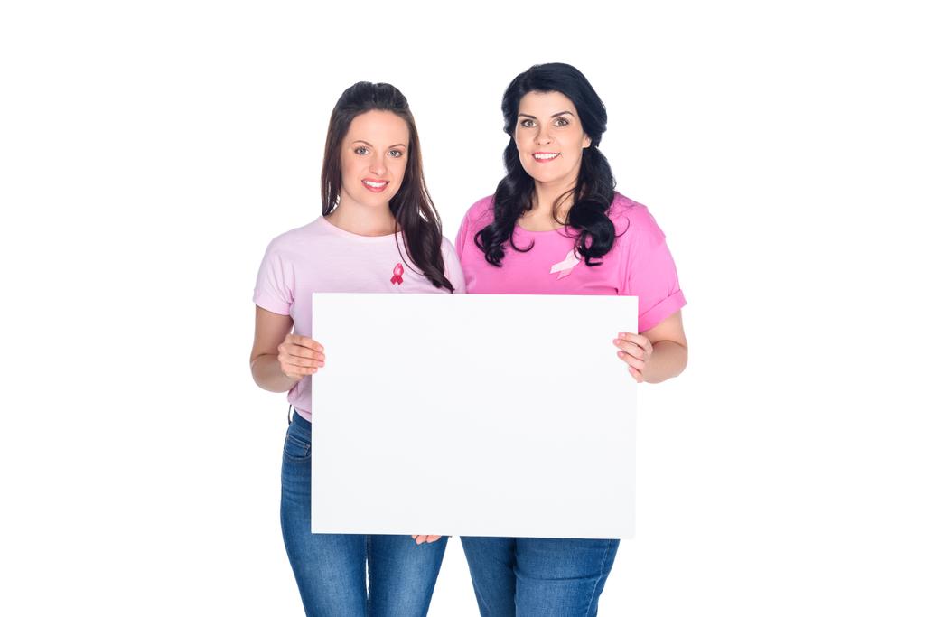 mulheres segurando banner em branco
 - Foto, Imagem