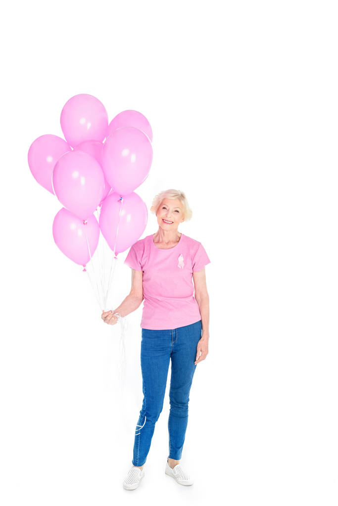Seniorin mit rosa Luftballons - Foto, Bild