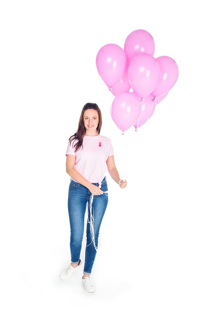 mujer joven con globos rosados
   - Foto, imagen