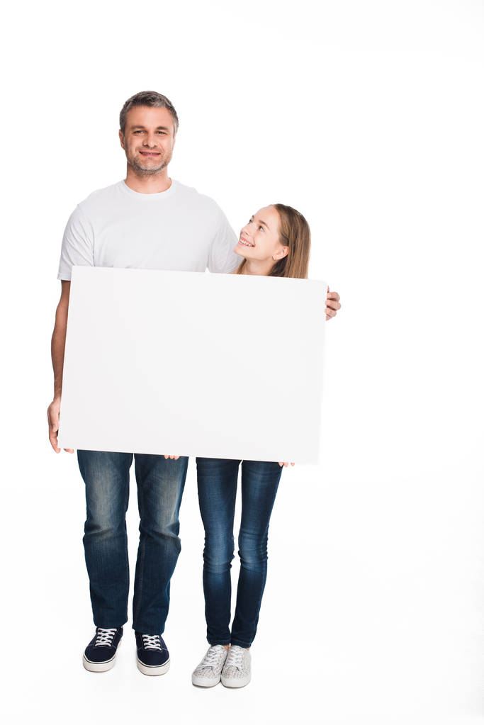 hija y padre con banner vacío
 - Foto, Imagen