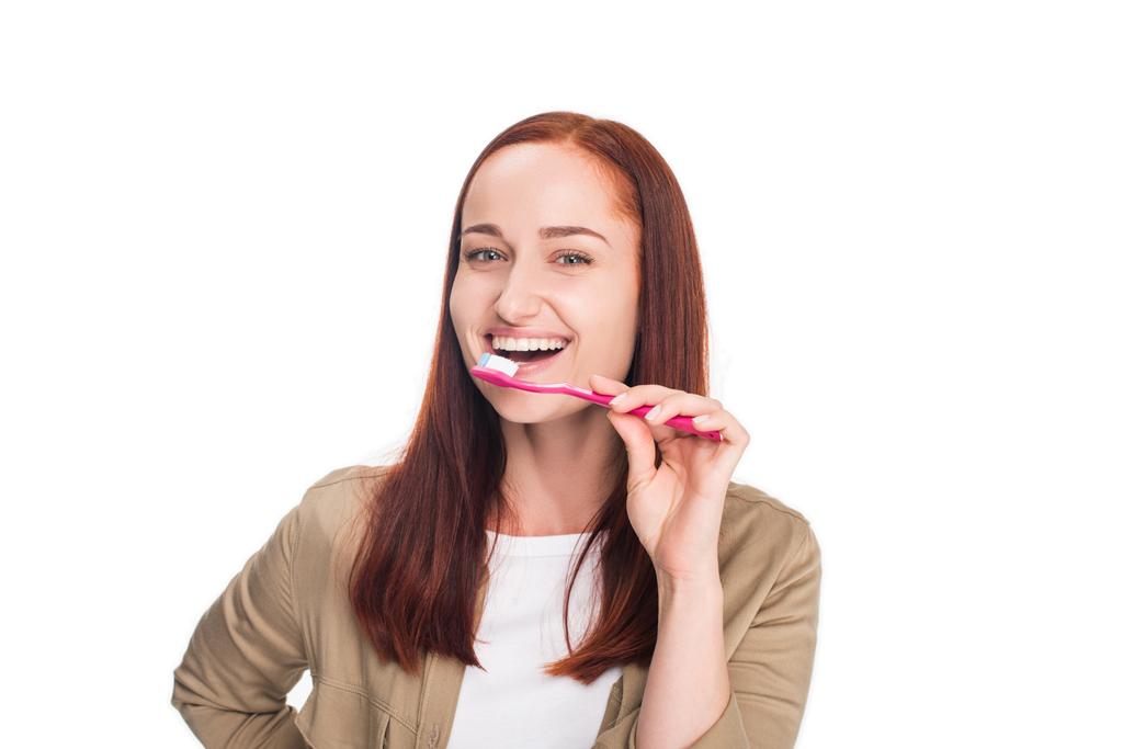 vrouw poetsen tanden  - Foto, afbeelding