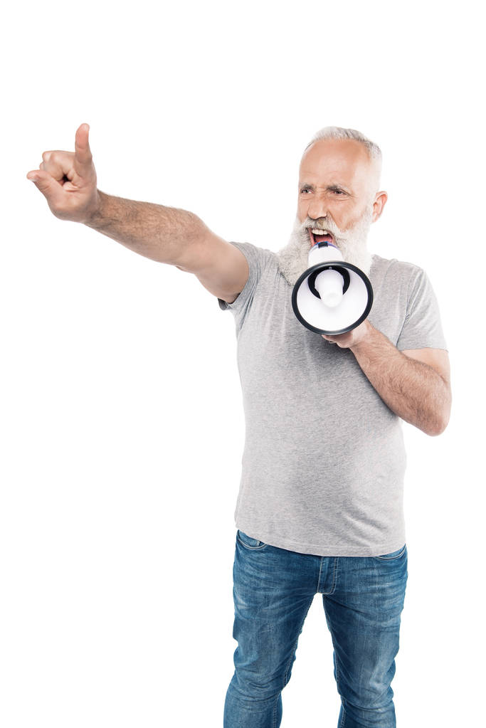 shouting senior man with loudspeaker - Photo, Image