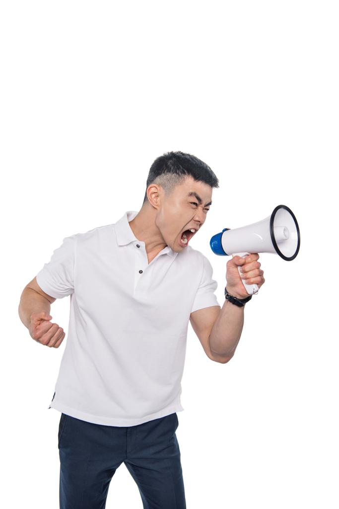 Aziatische man met bullhorn schreeuwen - Foto, afbeelding