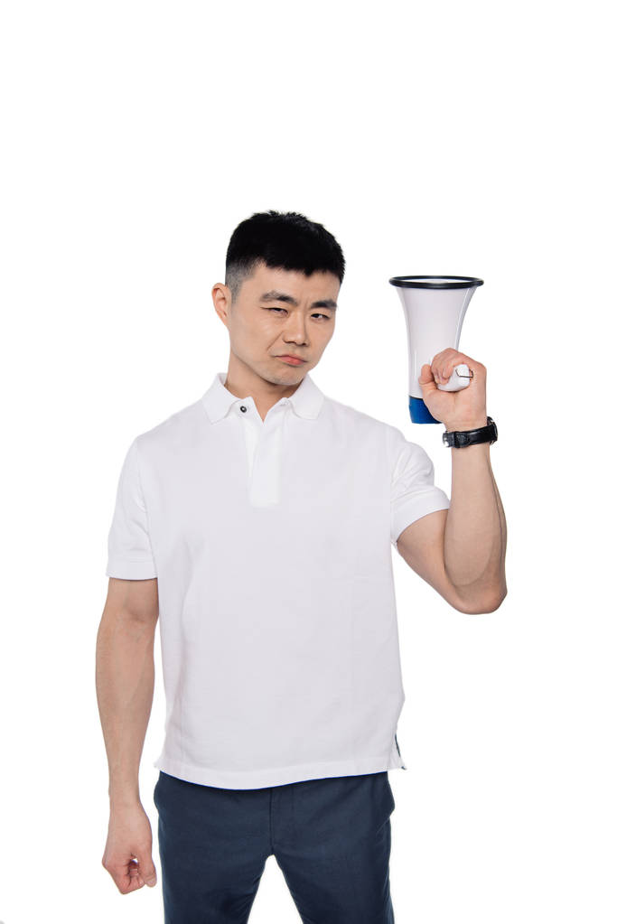 zelfverzekerde Aziatische man met bullhorn - Foto, afbeelding