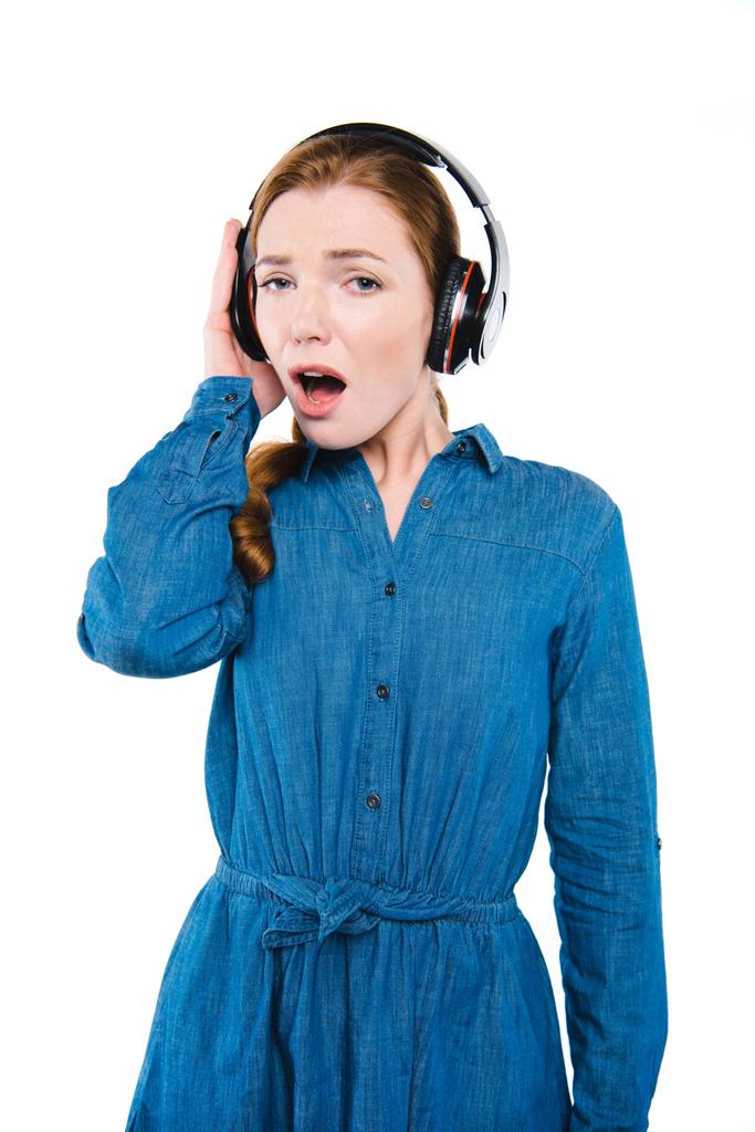 shocked girl with headphones - Photo, Image