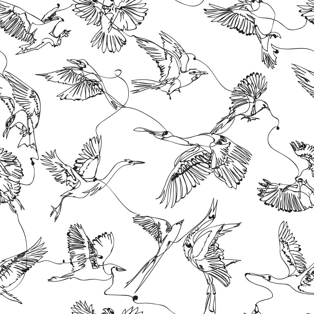 Однорядные рисунки птиц бесшовный узор
 - Вектор,изображение