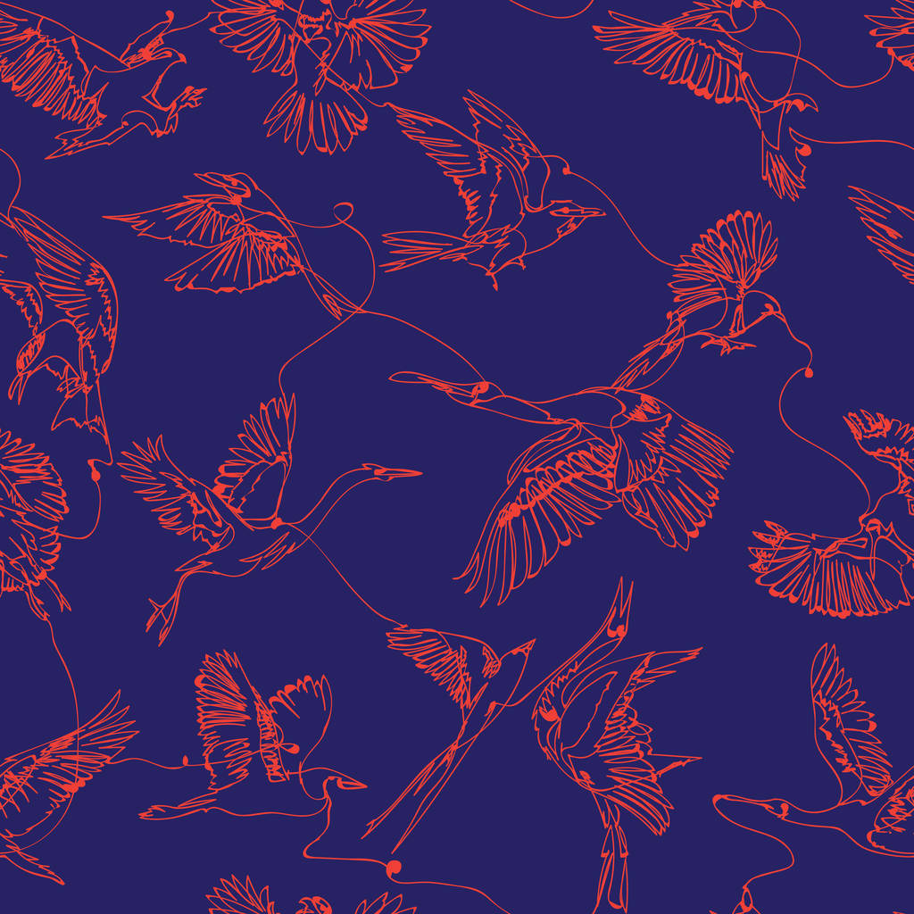 Однорядные рисунки птиц бесшовный узор
 - Вектор,изображение