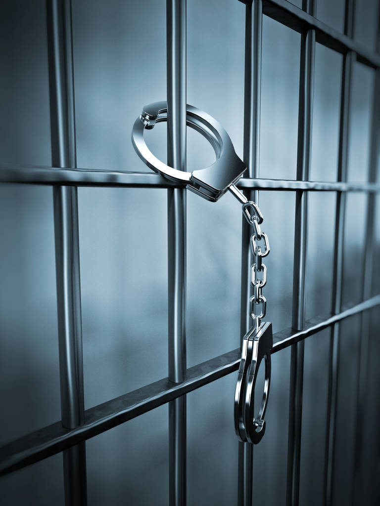 Manette attaccate alle barre della carcere.Illustrazione 3D
 - Foto, immagini