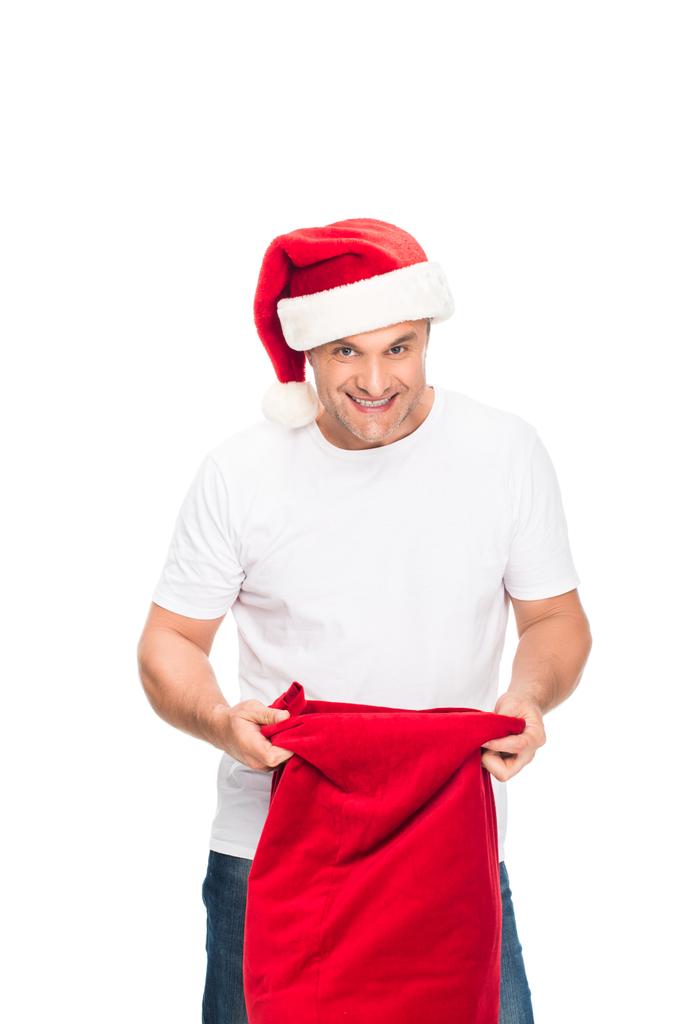 człowiek w Santa hat z torba - Zdjęcie, obraz