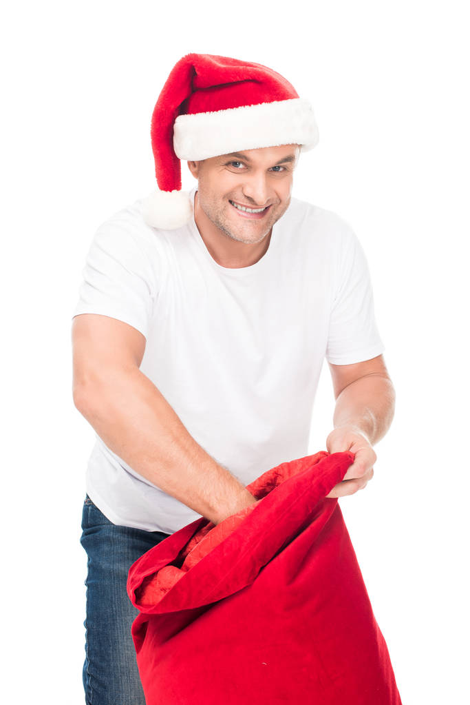 homem com saco de Natal
 - Foto, Imagem