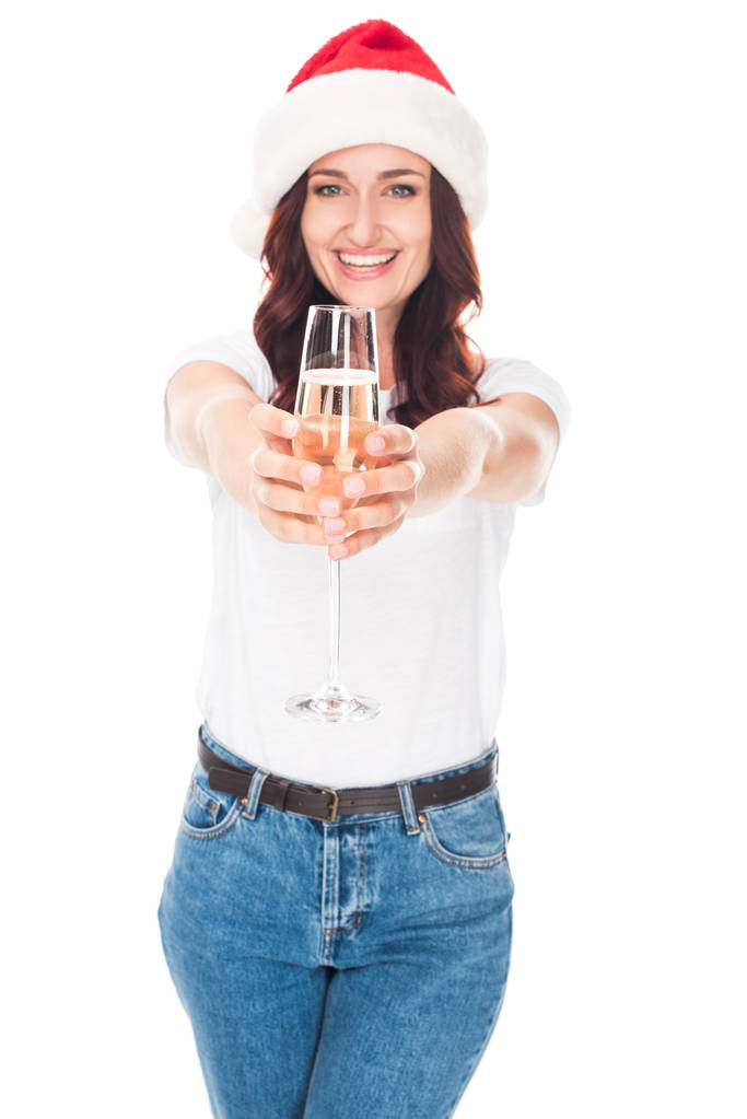 girl in Santa hat with champagne - Photo, Image