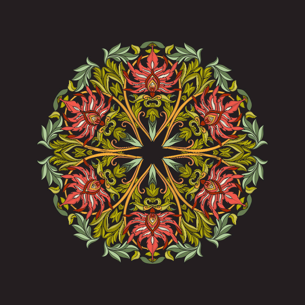 Mandala - element do haftu. Kwiatowy ornament w vintage chlew - Wektor, obraz