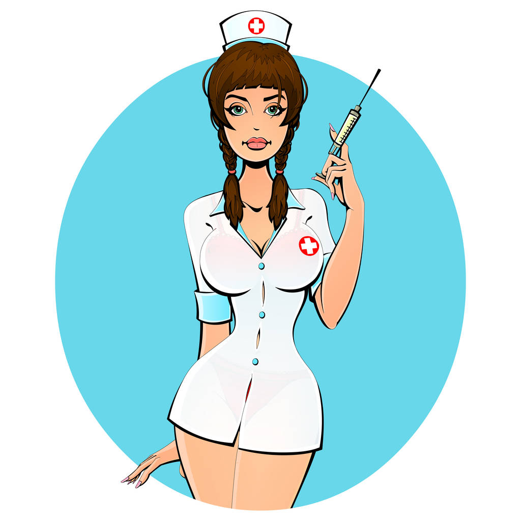 Σέξι νοσοκόμα με μια σύριγγα για έναν πυροβολισμό. Avatar, το εικονίδιο. Για ενήλικες. - Διάνυσμα, εικόνα