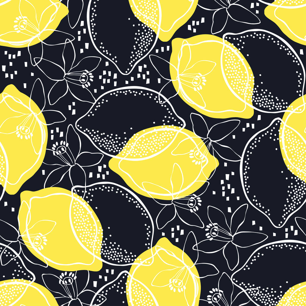 Zitronen und Blüten nahtlose Muster - Vektor, Bild