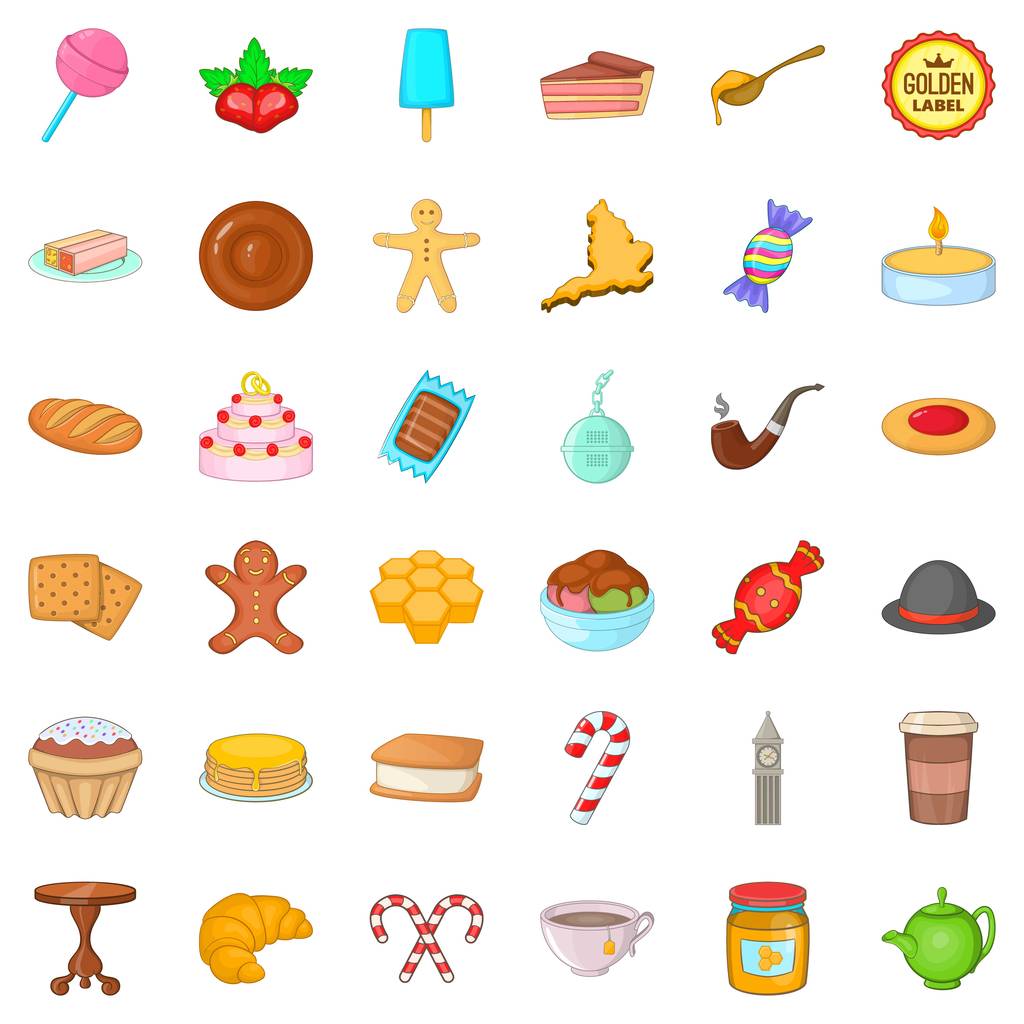 Conjunto de ícones de sobremesa, estilo cartoon
 - Vetor, Imagem