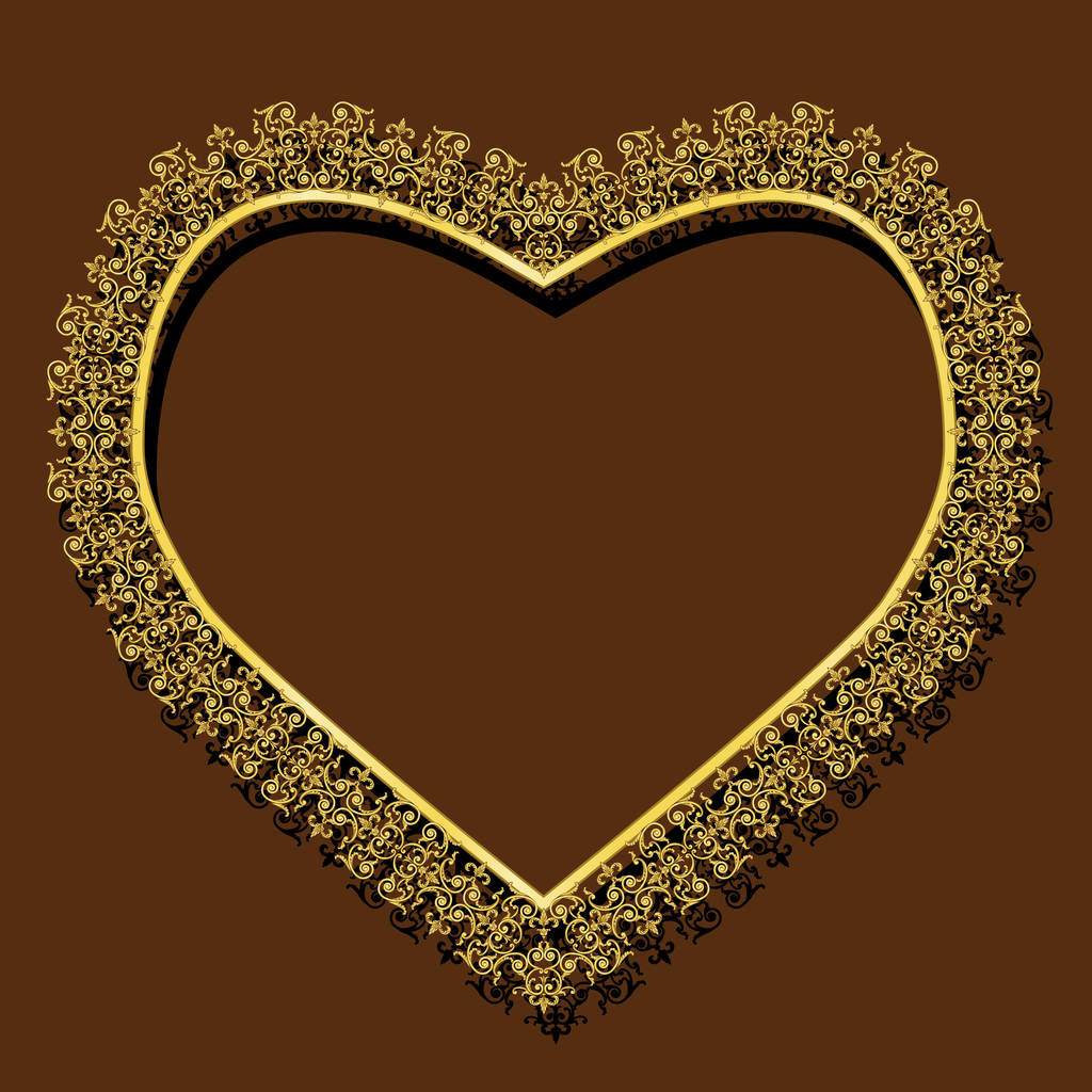 marco en forma de corazón color oro con sombra
 - Vector, Imagen